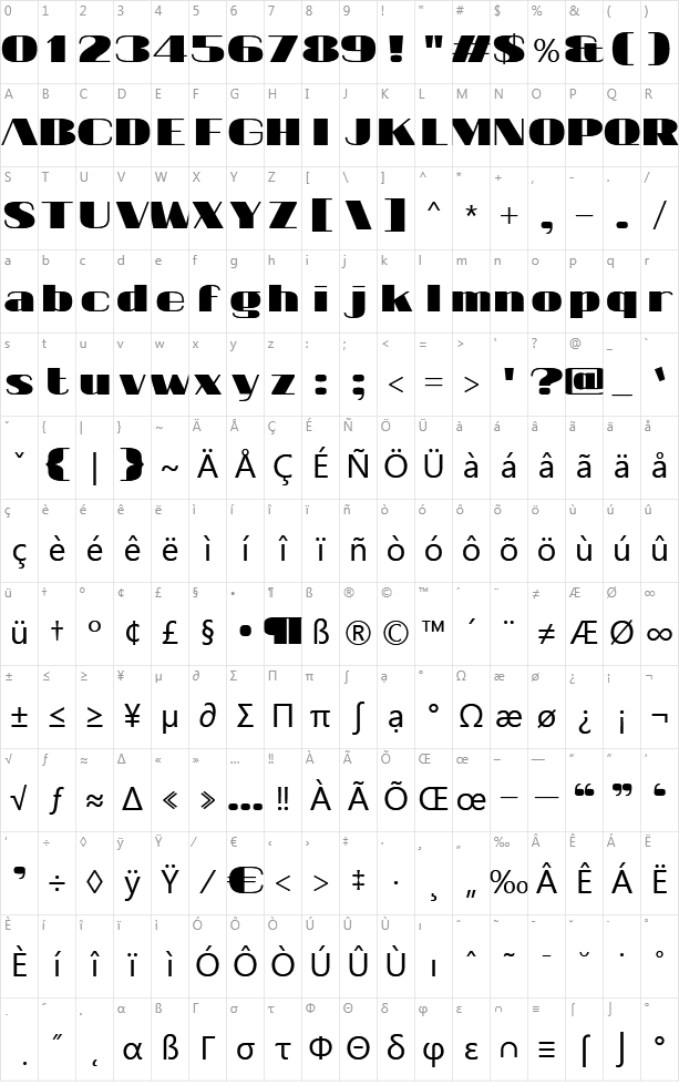 20db Character Map