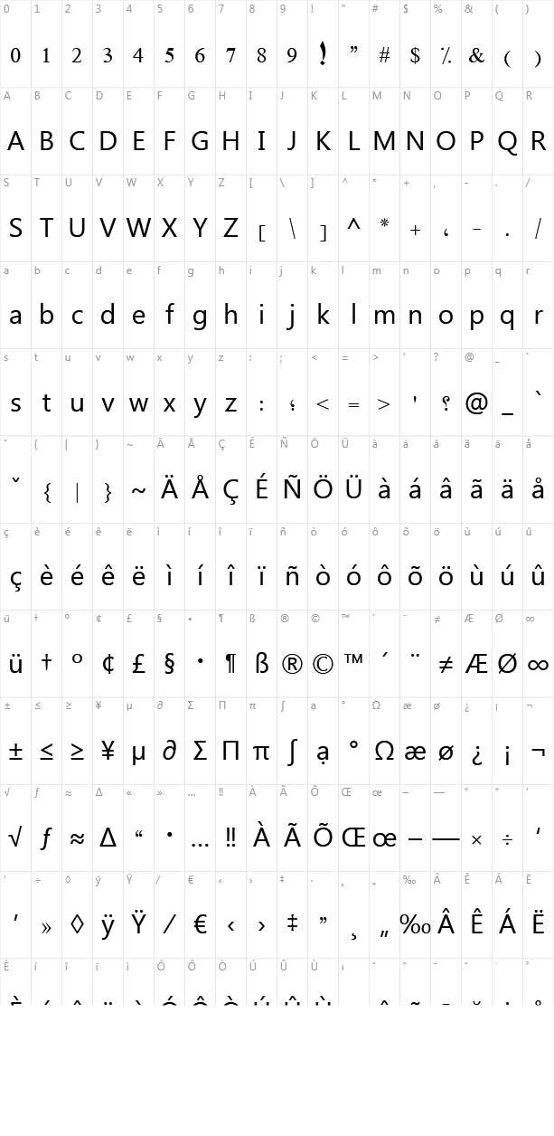 Diwani Bent Character Map