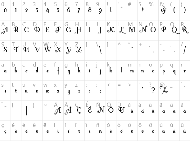 FontLeroyBrown Character Map