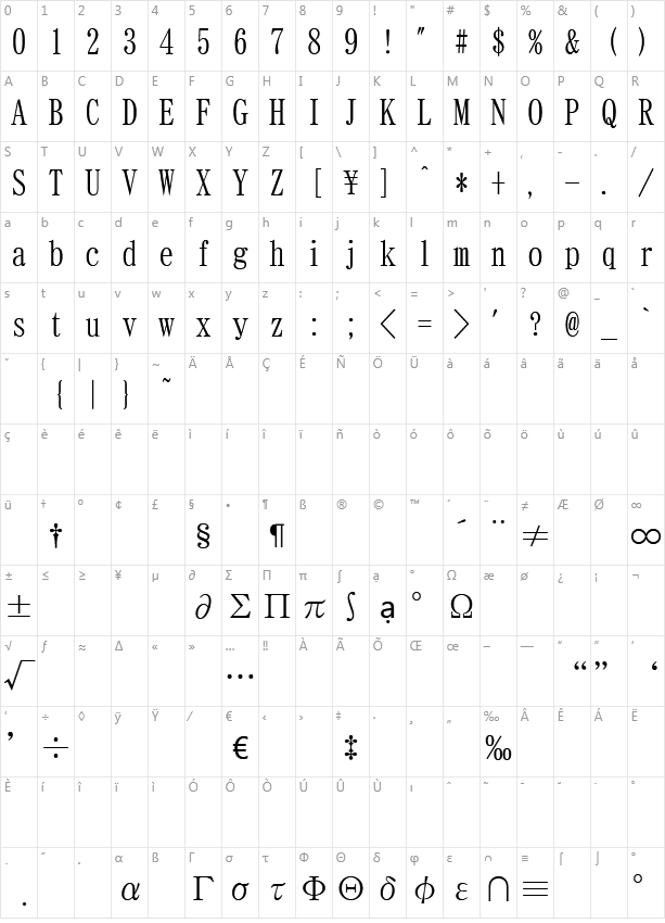 GT2000-01 Character Map