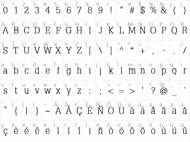 TypoSlabSerif Character Map