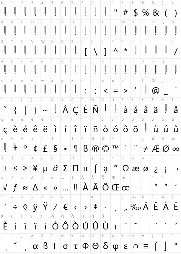 Barcode Font Character Map