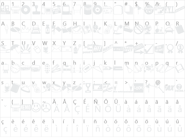 Artsyparts Character Map