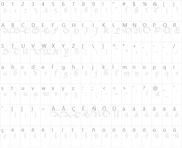 Bastarda-K Character Map