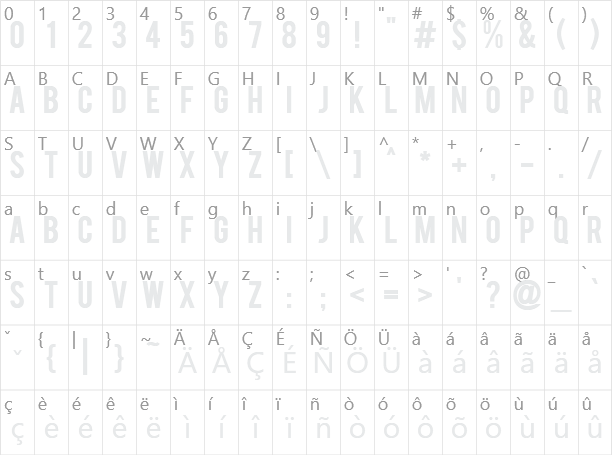 Bebas Character Map