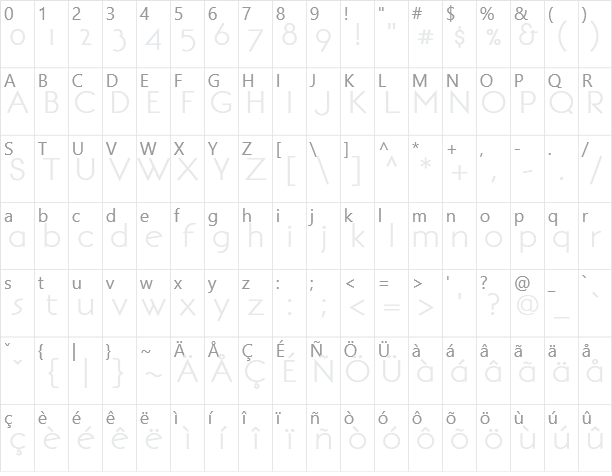 BonvenoCF Character Map