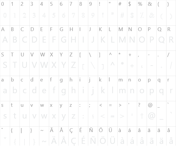 Diwani Simple Outline 2 Character Map