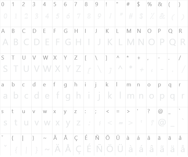 Diwani Simple Outline Character Map