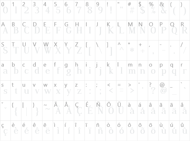 Dustismo Roman Character Map