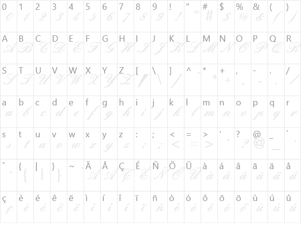 England Hand DB Character Map