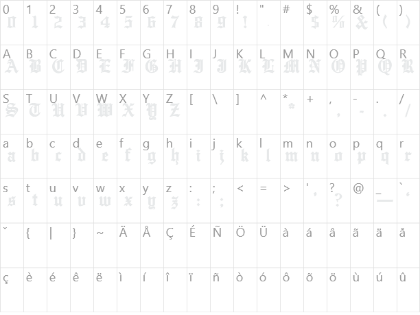 English Towne Character Map