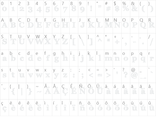 FFF Tusj Character Map