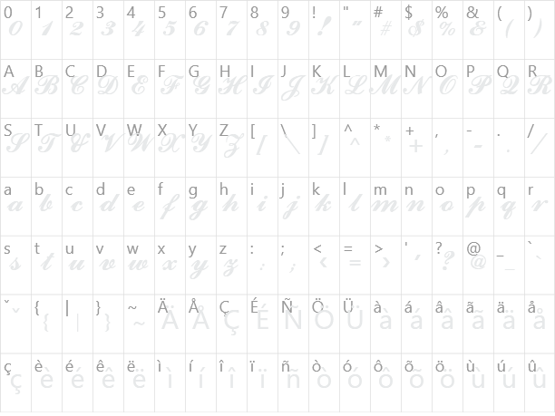 Ford script Character Map