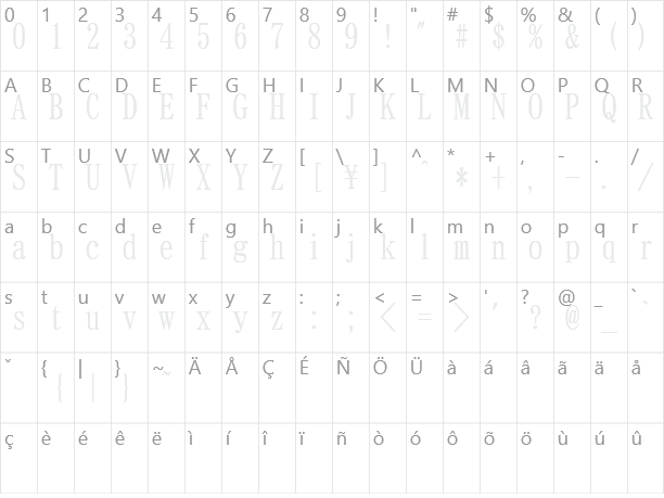 GT2000-01 Character Map