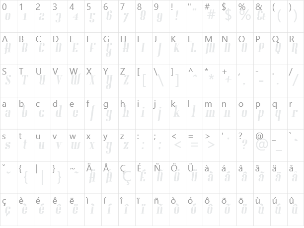 Gladifilthefte Character Map