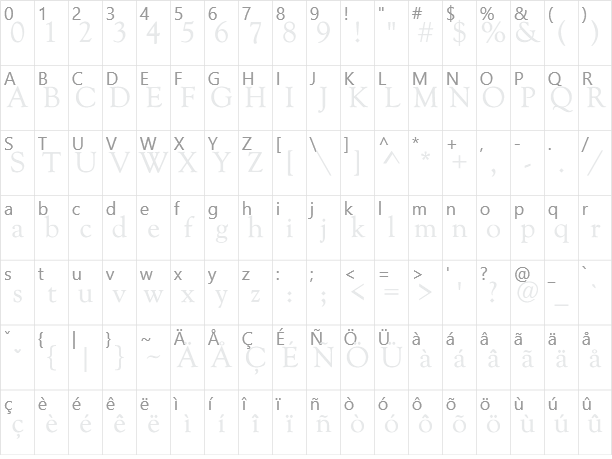 Goudy Old Style Character Map