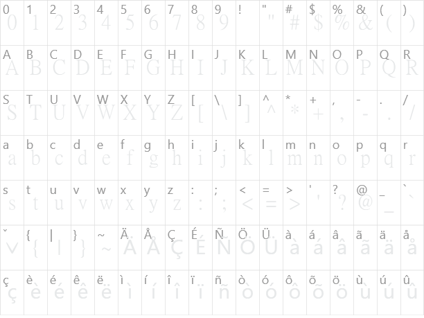 细新宋简 Sin Song Thin Character Map