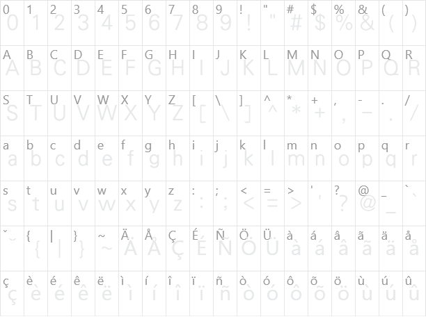 細黑體繁 Hei Light Character Map