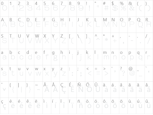 細圓體繁 Yen Light Character Map