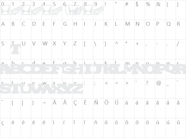 Hondafont Character Map