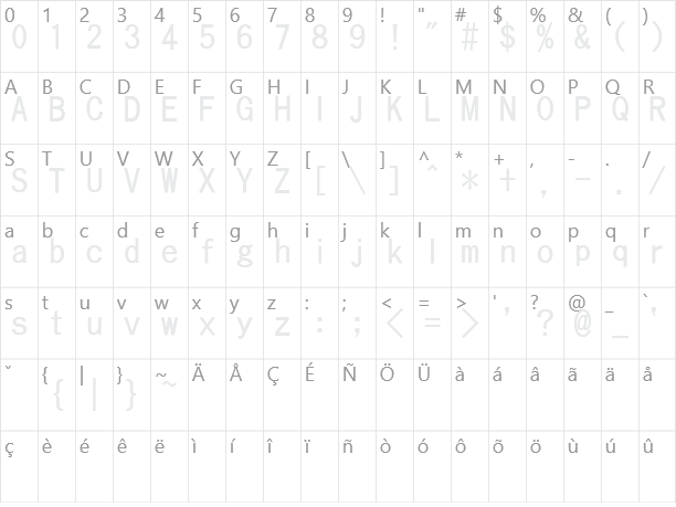 東風ゴシック Kochi Gothic Character Map