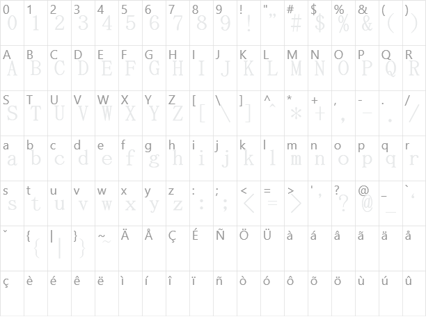 東風明朝 Kochi Mincho Character Map