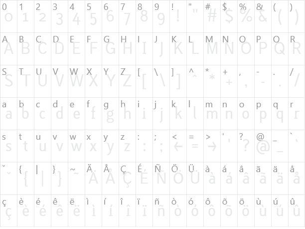 Lacuna Regular Character Map