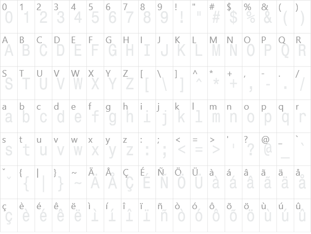 MonospaceTypewriter Character Map