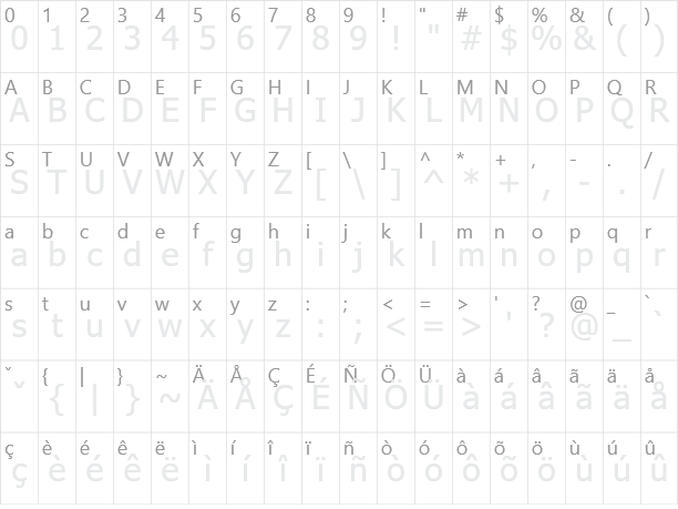 Tahoma Character Map