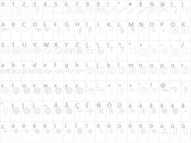 Wingdings 2 Character Map