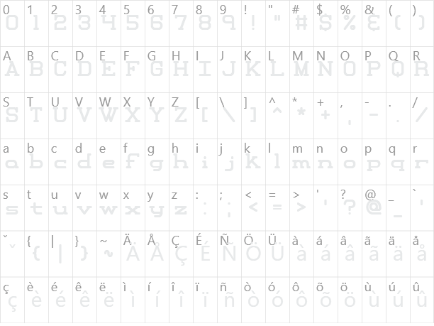 Xipital Character Map