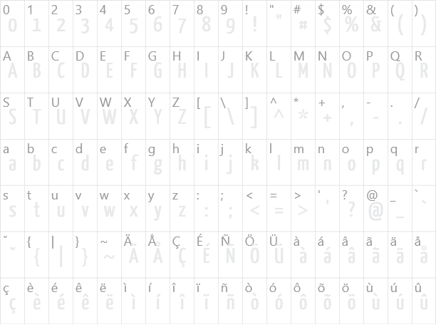 Yanone Kaffeesatz Character Map