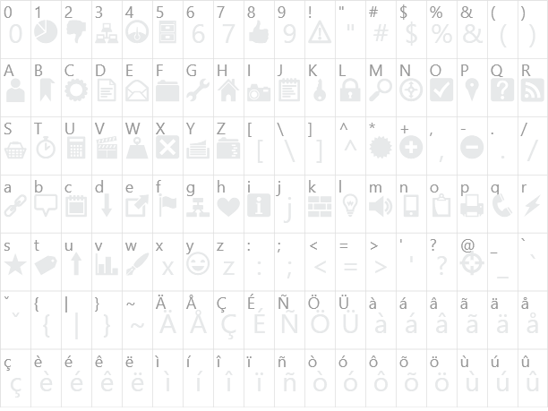 Heydings Icons Character Map