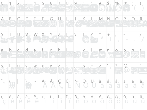 Mayan Glyphs Character Map