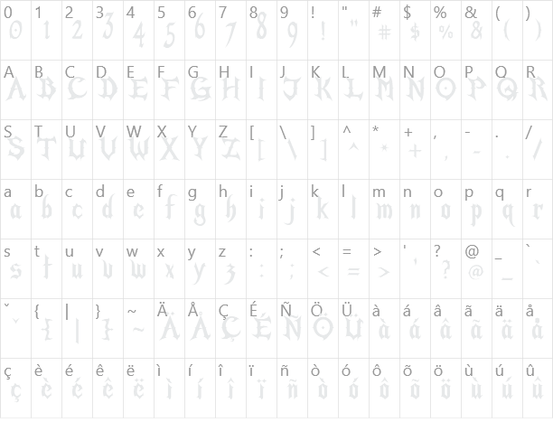 Mirage Gothic Character Map