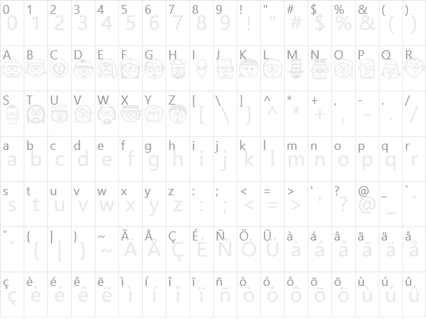 SouthBats Character Map