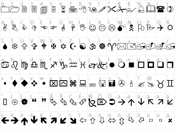 Wingdings Character Map